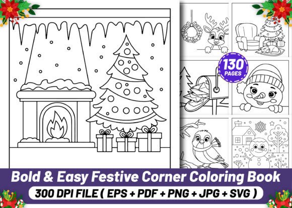 Bold Easy Festive Corner Coloring Pages Graphics